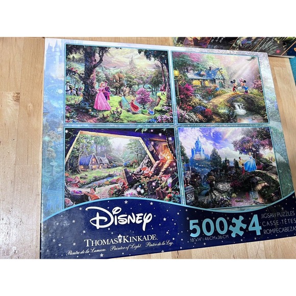 Thomas Kinkade Disney 4 in 1 Jigsaw Puzzle 500 piece Mickey Princess READ! - Picture 1 of 2